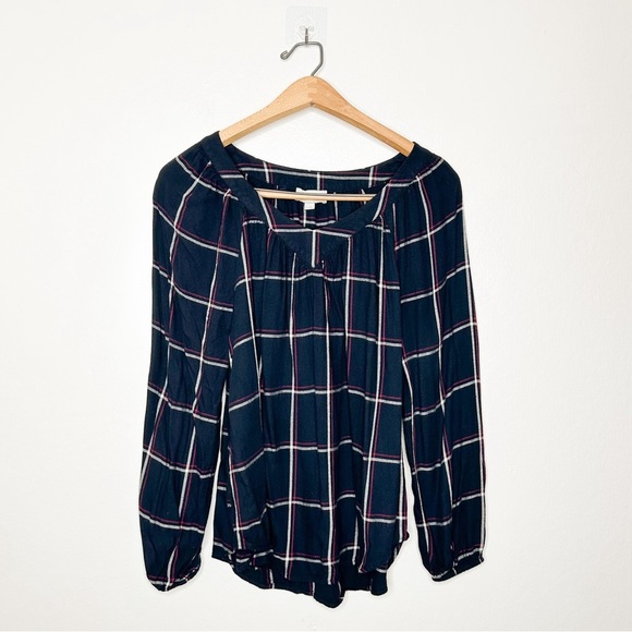 Ann Taylor LOFT Classic Long Sleeve Plaid Peasant Blouse Small S‎ - Picture 2 of 8